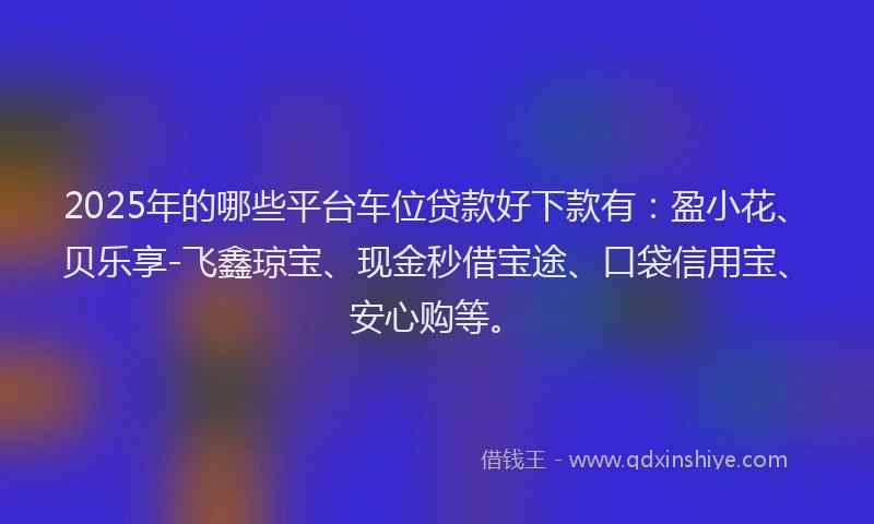 2025年的哪些平台车位贷款好下款有：盈小花、贝乐享-飞鑫琼宝、现金秒借宝途、口袋信用宝、安心购等。