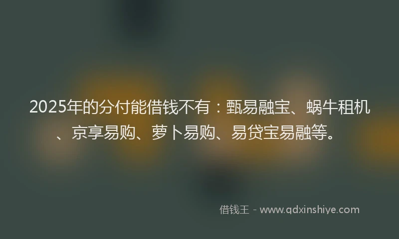 2025年的分付能借钱不有：甄易融宝、蜗牛租机、京享易购、萝卜易购、易贷宝易融等。
