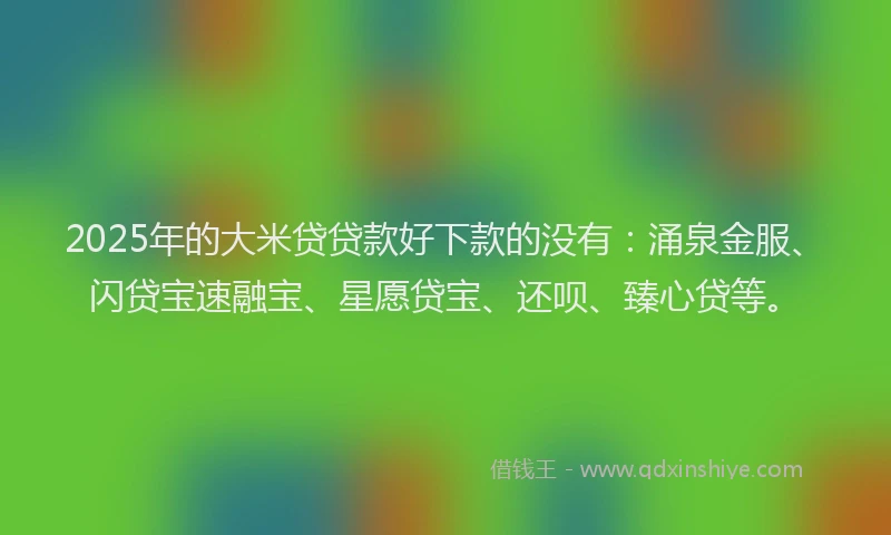 2025年的大米贷贷款好下款的没有：涌泉金服、闪贷宝速融宝、星愿贷宝、还呗、臻心贷等。
