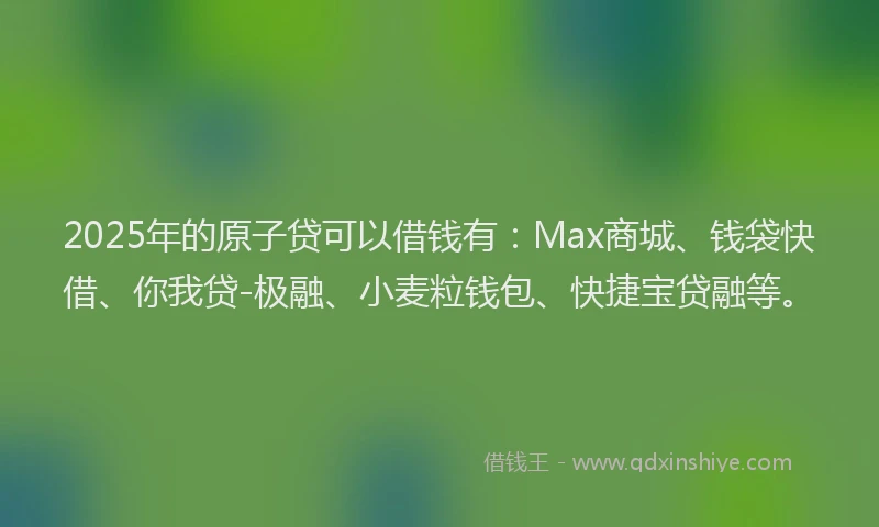 2025年的原子贷可以借钱有：Max商城、钱袋快借、你我贷-极融、小麦粒钱包、快捷宝贷融等。