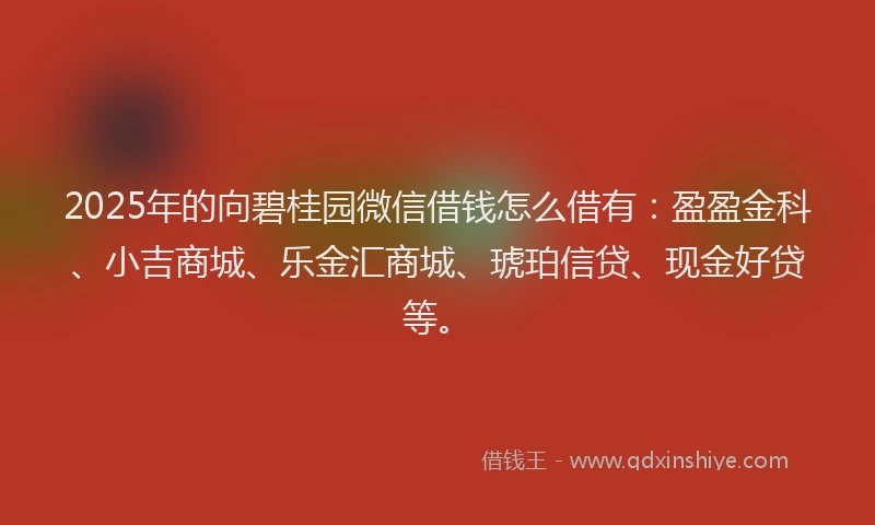 2025年的向碧桂园微信借钱怎么借有：盈盈金科、小吉商城、乐金汇商城、琥珀信贷、现金好贷等。