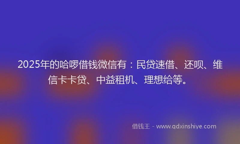 2025年的哈啰借钱微信有：民贷速借、还呗、维信卡卡贷、中益租机、理想给等。