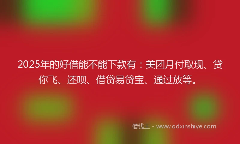 2025年的好借能不能下款有：美团月付取现、贷你飞、还呗、借贷易贷宝、通过放等。