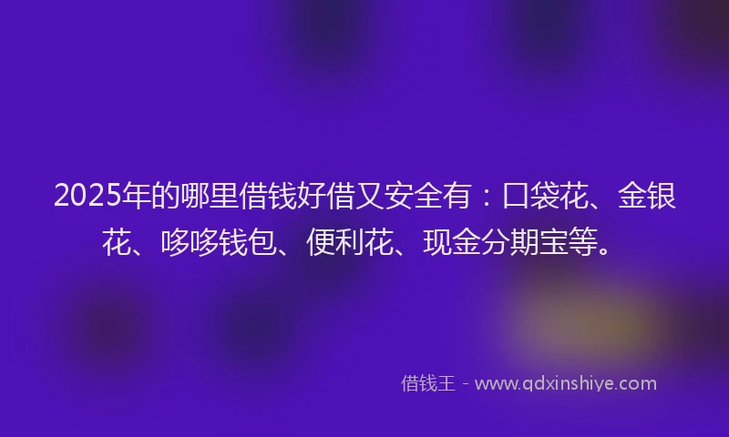 2025年的哪里借钱好借又安全有：口袋花、金银花、哆哆钱包、便利花、现金分期宝等。
