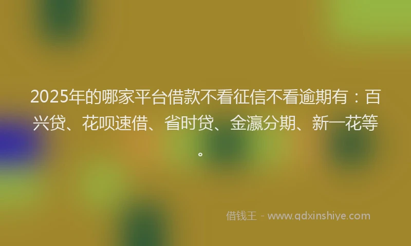 2025年的哪家平台借款不看征信不看逾期有：百兴贷、花呗速借、省时贷、金瀛分期、新一花等。
