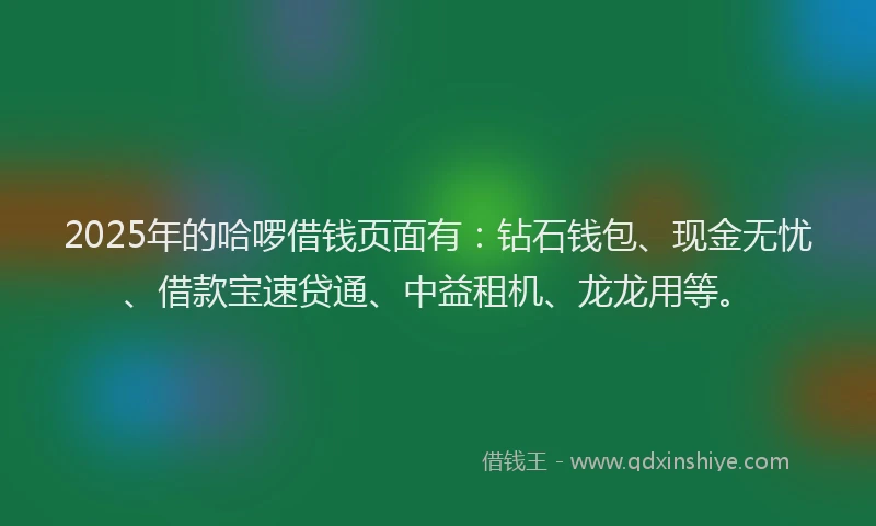 2025年的哈啰借钱页面有：钻石钱包、现金无忧、借款宝速贷通、中益租机、龙龙用等。