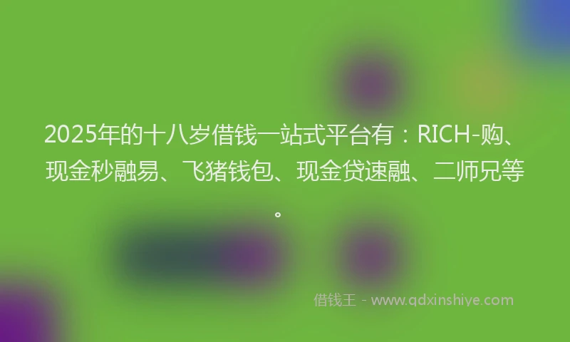 2025年的十八岁借钱一站式平台有：RICH-购、现金秒融易、飞猪钱包、现金贷速融、二师兄等。