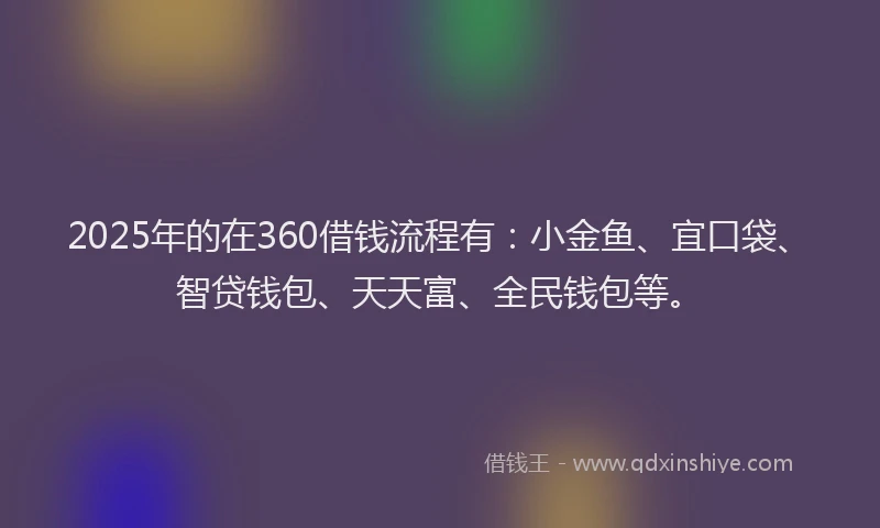 2025年的在360借钱流程有：小金鱼、宜口袋、智贷钱包、天天富、全民钱包等。