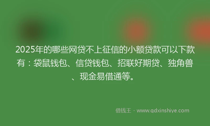 2025年的哪些网贷不上征信的小额贷款可以下款有：袋鼠钱包、信贷钱包、招联好期贷、独角兽、现金易借通等。
