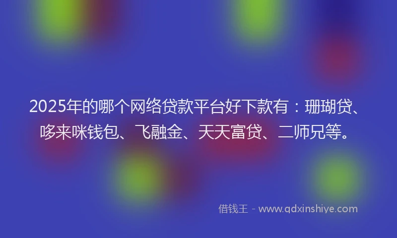2025年的哪个网络贷款平台好下款有：珊瑚贷、哆来咪钱包、飞融金、天天富贷、二师兄等。