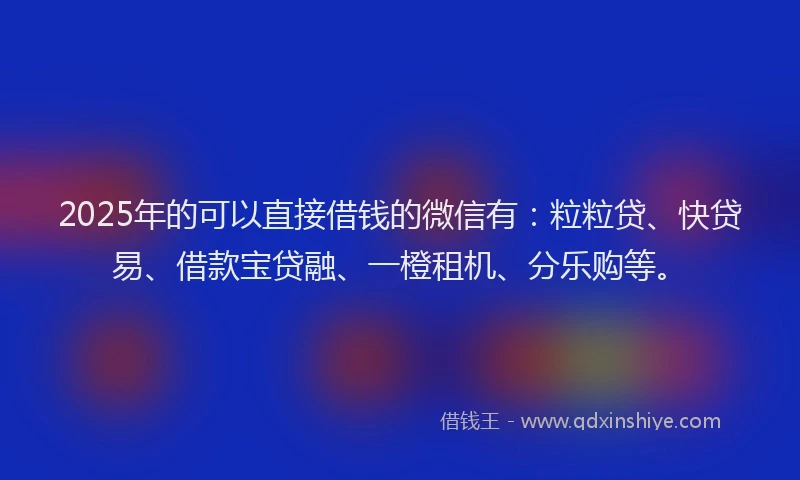2025年的可以直接借钱的微信有：粒粒贷、快贷易、借款宝贷融、一橙租机、分乐购等。