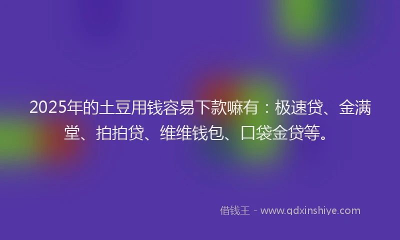 2025年的土豆用钱容易下款嘛有：极速贷、金满堂、拍拍贷、维维钱包、口袋金贷等。