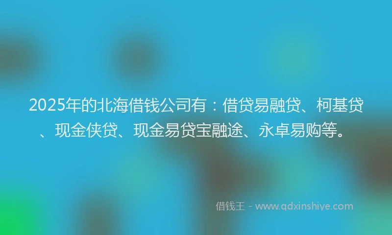 2025年的北海借钱公司有：借贷易融贷、柯基贷、现金侠贷、现金易贷宝融途、永卓易购等。