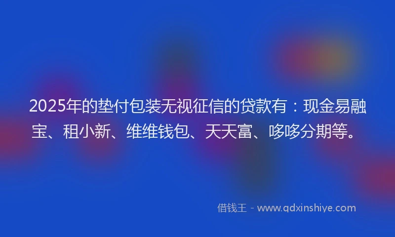 2025年的垫付包装无视征信的贷款有：现金易融宝、租小新、维维钱包、天天富、哆哆分期等。