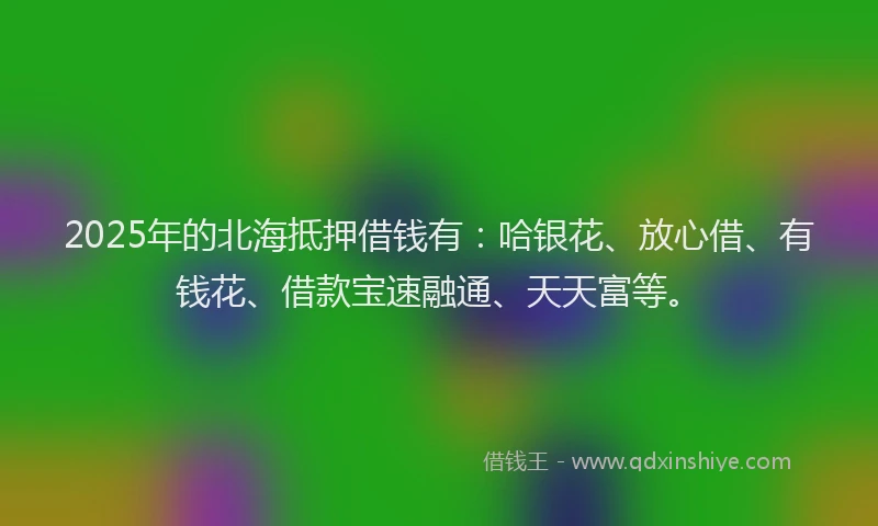 2025年的北海抵押借钱有：哈银花、放心借、有钱花、借款宝速融通、天天富等。