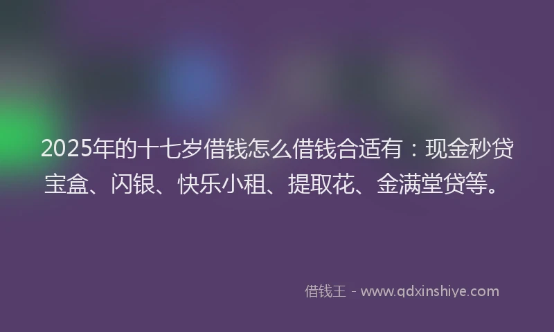 2025年的十七岁借钱怎么借钱合适有：现金秒贷宝盒、闪银、快乐小租、提取花、金满堂贷等。