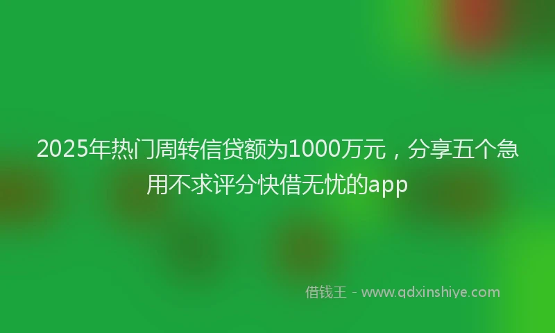 2025年热门周转信贷额为1000万元，分享五个急用不求评分快借无忧的app