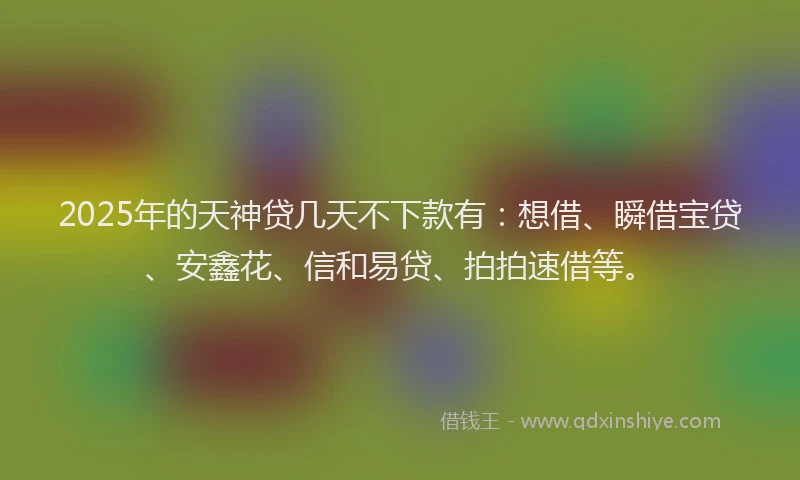 2025年的天神贷几天不下款有：想借、瞬借宝贷、安鑫花、信和易贷、拍拍速借等。