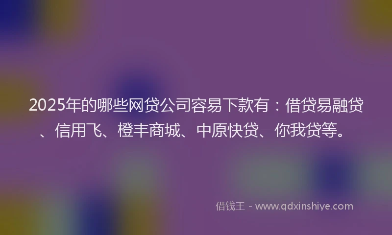 2025年的哪些网贷公司容易下款有：借贷易融贷、信用飞、橙丰商城、中原快贷、你我贷等。