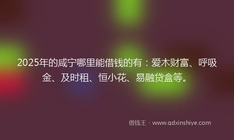 2025年的咸宁哪里能借钱的有：爱木财富、呼吸金、及时租、恒小花、易融贷盒等。