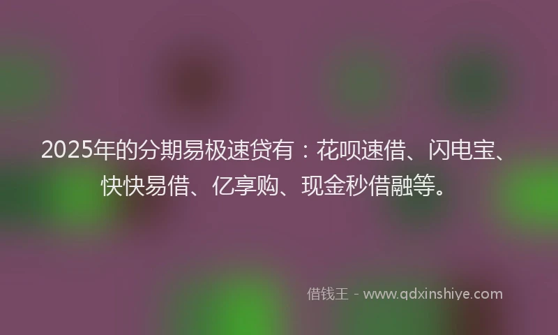 2025年的分期易极速贷有：花呗速借、闪电宝、快快易借、亿享购、现金秒借融等。