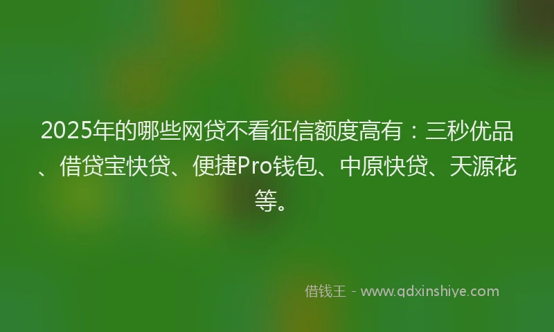 2025年的哪些网贷不看征信额度高有：三秒优品、借贷宝快贷、便捷Pro钱包、中原快贷、天源花等。