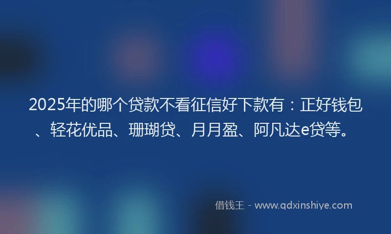 2025年的哪个贷款不看征信好下款有：正好钱包、轻花优品、珊瑚贷、月月盈、阿凡达e贷等。