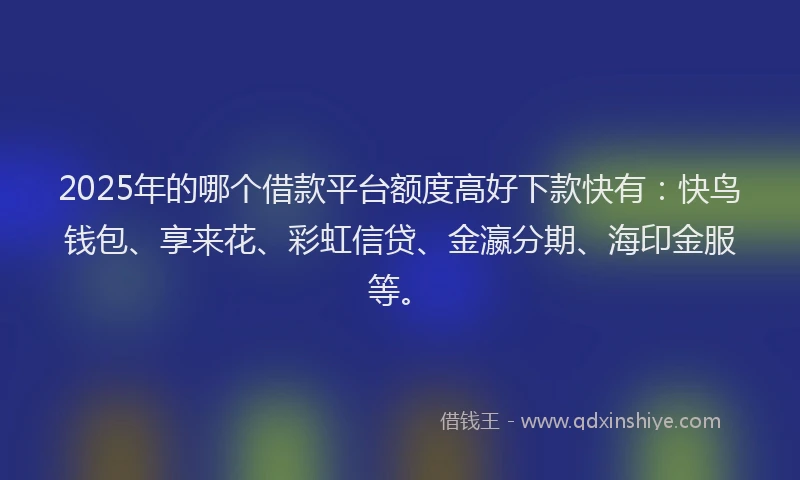 2025年的哪个借款平台额度高好下款快有：快鸟钱包、享来花、彩虹信贷、金瀛分期、海印金服等。