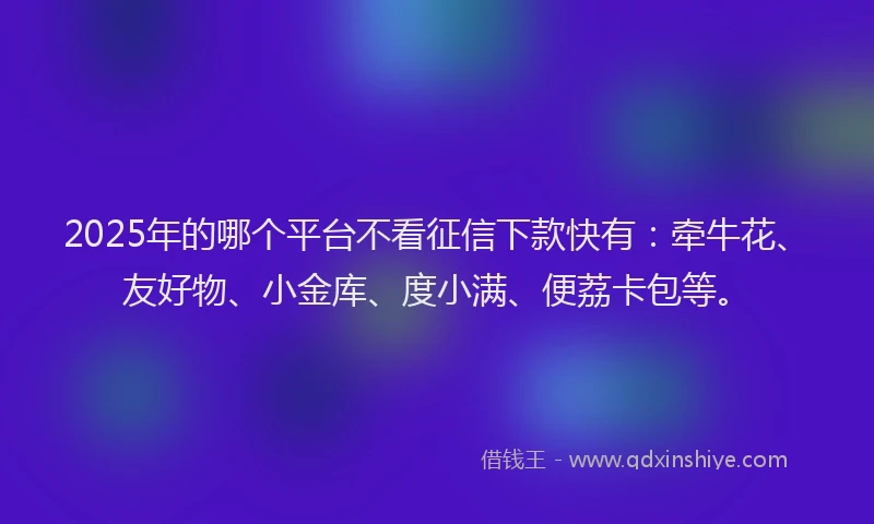 2025年的哪个平台不看征信下款快有：牵牛花、友好物、小金库、度小满、便荔卡包等。