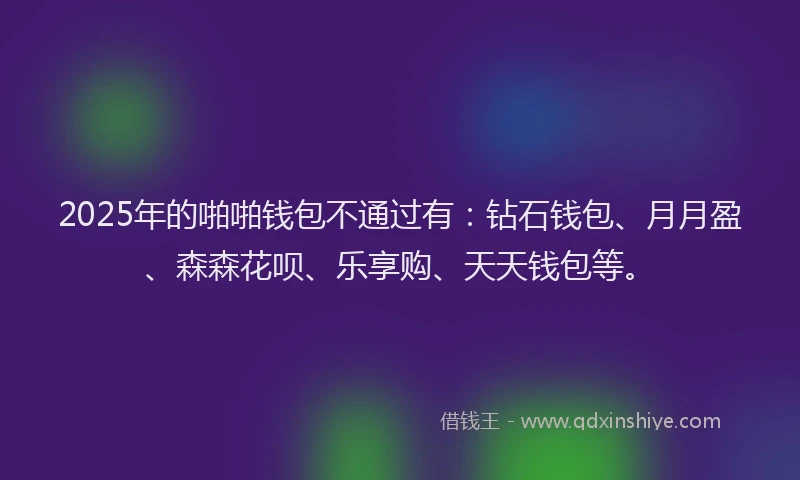 2025年的啪啪钱包不通过有：钻石钱包、月月盈、森森花呗、乐享购、天天钱包等。