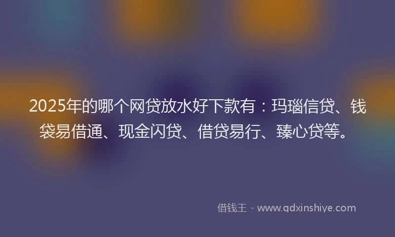 2025年的哪个网贷放水好下款有：玛瑙信贷、钱袋易借通、现金闪贷、借贷易行、臻心贷等。