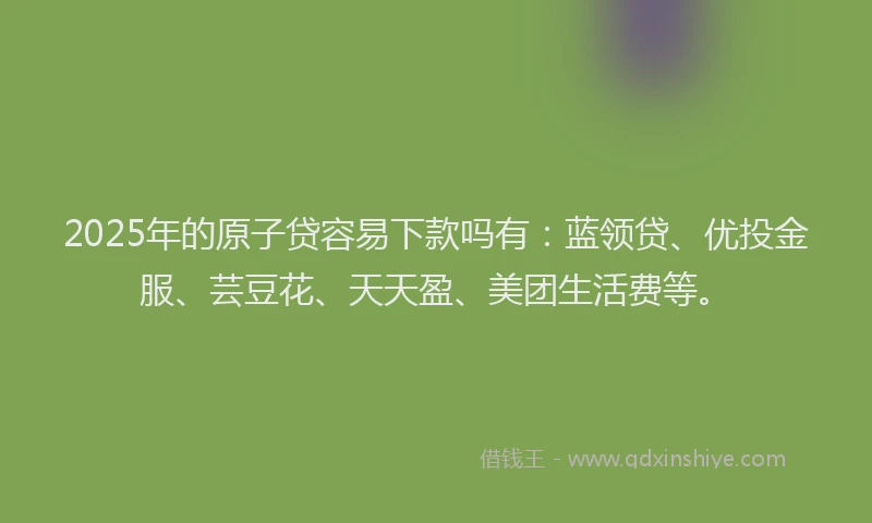 2025年的原子贷容易下款吗有：蓝领贷、优投金服、芸豆花、天天盈、美团生活费等。