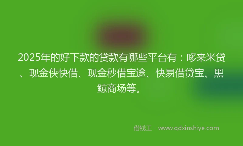 2025年的好下款的贷款有哪些平台有：哆来米贷、现金侠快借、现金秒借宝途、快易借贷宝、黑鲸商场等。