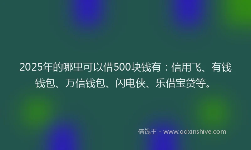 2025年的哪里可以借500块钱有：信用飞、有钱钱包、万信钱包、闪电侠、乐借宝贷等。