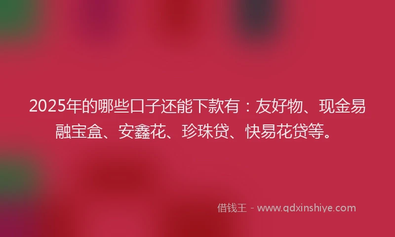 2025年的哪些口子还能下款有：友好物、现金易融宝盒、安鑫花、珍珠贷、快易花贷等。