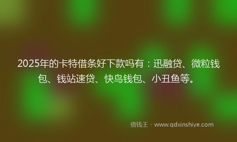 2025年的卡特借条好下款吗有：迅融贷、微粒钱包、钱站速贷、快鸟钱包、小丑鱼等。
