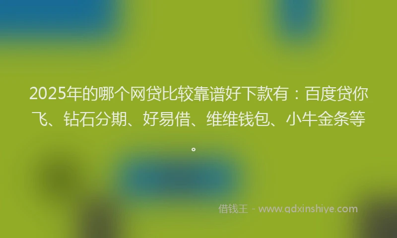 2025年的哪个网贷比较靠谱好下款有：百度贷你飞、钻石分期、好易借、维维钱包、小牛金条等。