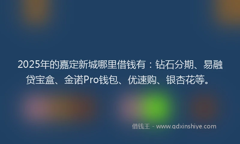 2025年的嘉定新城哪里借钱有：钻石分期、易融贷宝盒、金诺Pro钱包、优速购、银杏花等。