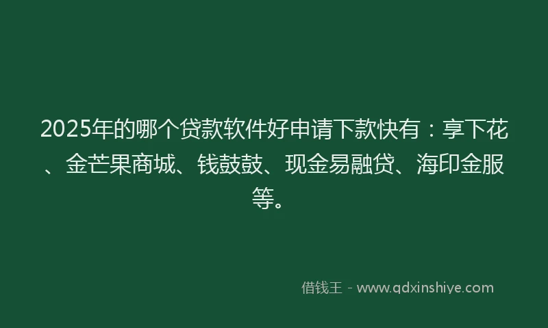 2025年的哪个贷款软件好申请下款快有：享下花、金芒果商城、钱鼓鼓、现金易融贷、海印金服等。