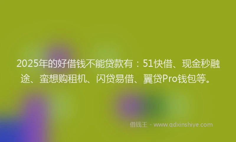 2025年的好借钱不能贷款有：51快借、现金秒融途、蛮想购租机、闪贷易借、翼贷Pro钱包等。