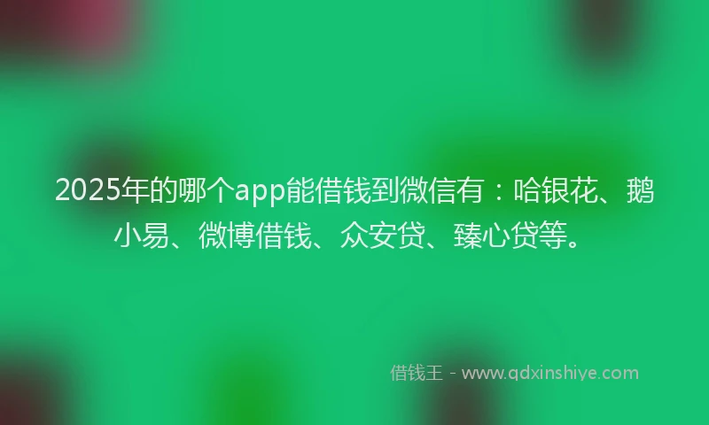 2025年的哪个app能借钱到微信有：哈银花、鹅小易、微博借钱、众安贷、臻心贷等。