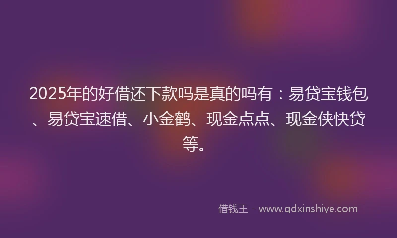 2025年的好借还下款吗是真的吗有：易贷宝钱包、易贷宝速借、小金鹤、现金点点、现金侠快贷等。