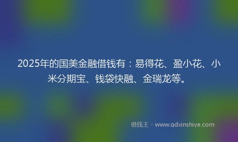2025年的国美金融借钱有：易得花、盈小花、小米分期宝、钱袋快融、金瑞龙等。