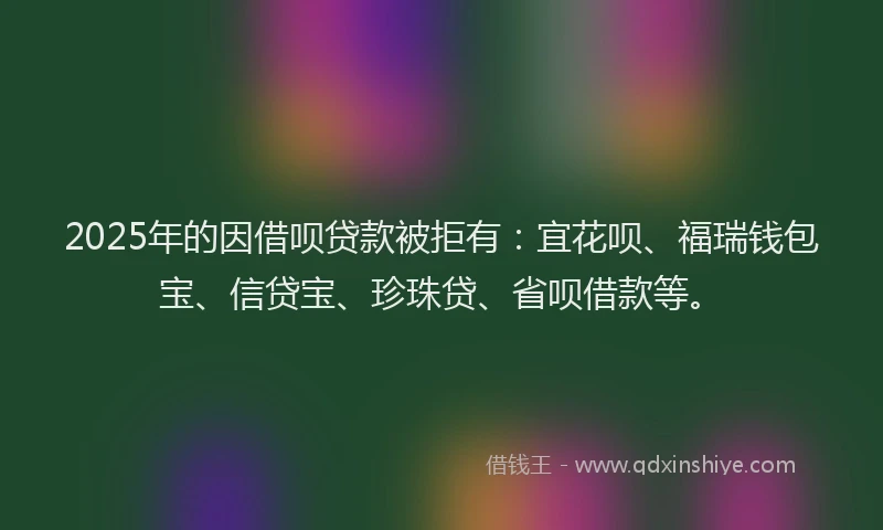 2025年的因借呗贷款被拒有：宜花呗、福瑞钱包宝、信贷宝、珍珠贷、省呗借款等。