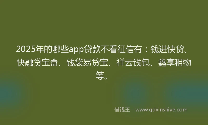 2025年的哪些app贷款不看征信有：钱进快贷、快融贷宝盒、钱袋易贷宝、祥云钱包、鑫享租物等。