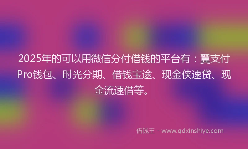 2025年的可以用微信分付借钱的平台有：翼支付Pro钱包、时光分期、借钱宝途、现金侠速贷、现金流速借等。