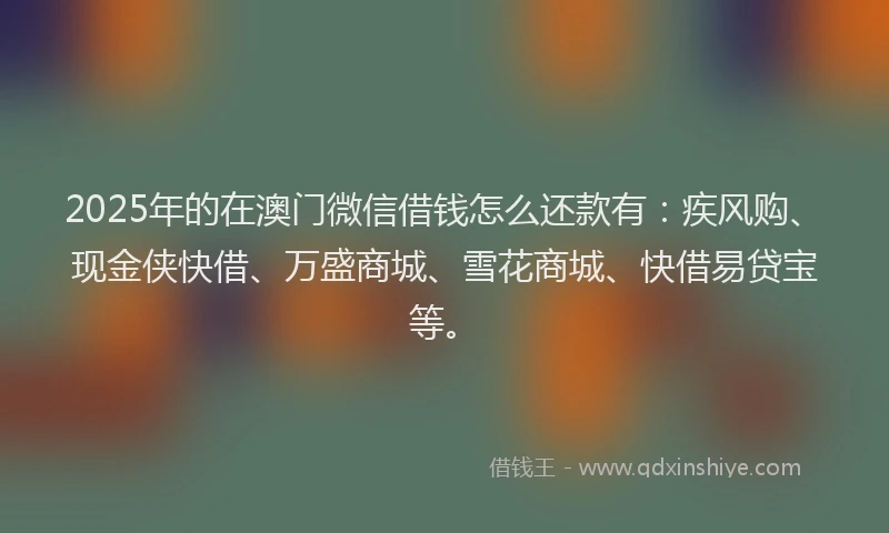 2025年的在澳门微信借钱怎么还款有：疾风购、现金侠快借、万盛商城、雪花商城、快借易贷宝等。
