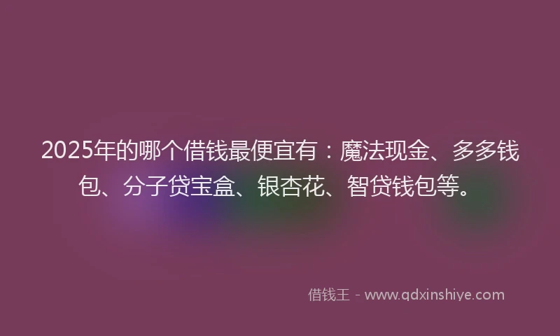 2025年的哪个借钱最便宜有：魔法现金、多多钱包、分子贷宝盒、银杏花、智贷钱包等。