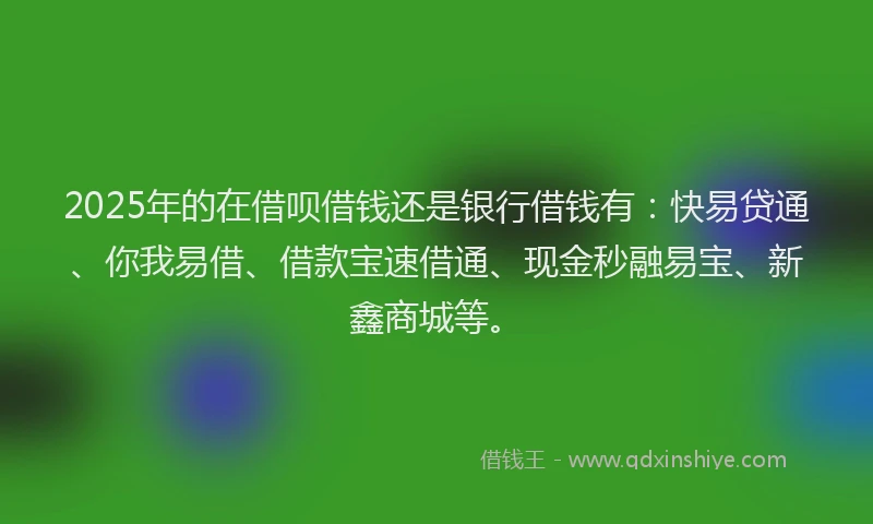 2025年的在借呗借钱还是银行借钱有：快易贷通、你我易借、借款宝速借通、现金秒融易宝、新鑫商城等。
