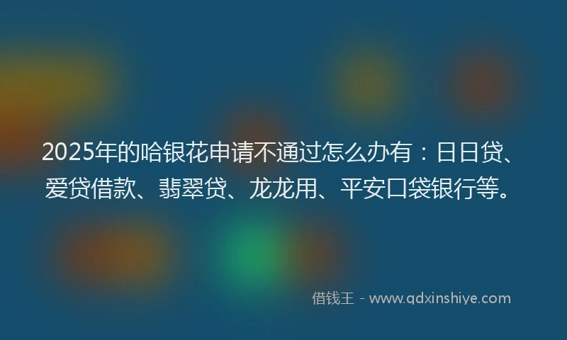 2025年的哈银花申请不通过怎么办有：日日贷、爱贷借款、翡翠贷、龙龙用、平安口袋银行等。